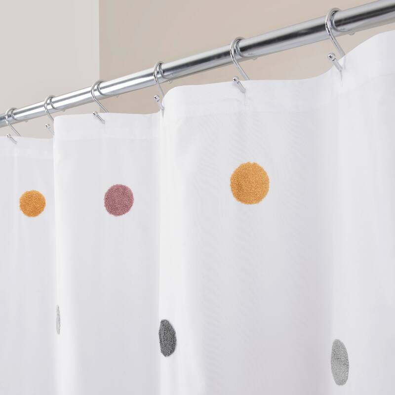 Dots Polyester Fabric Shower Curtain Multicolor Pom Poms on White 70"x72" On Sale Bed Bath
